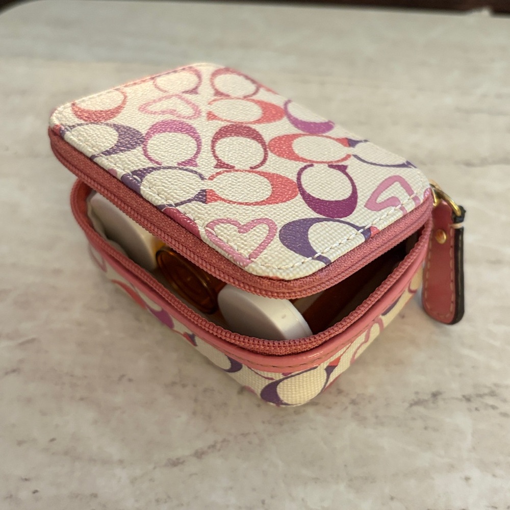 Coach Pink & Purple Signature Mini Zip Pill Bottle Box Case